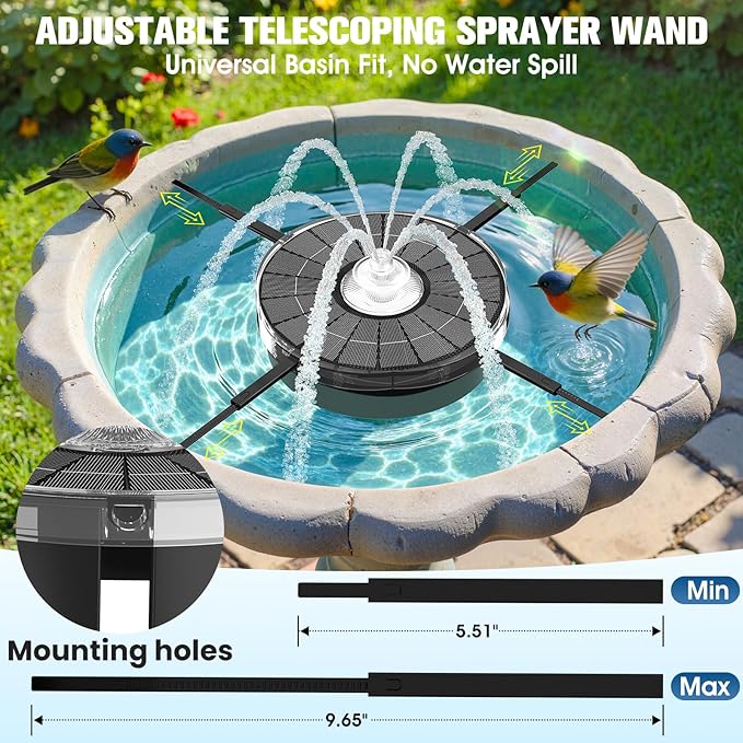 4000mAh Solar Fountain,2026 Solar Bird Bath Fountain Pump,3 Spray Solar Powered Water Fountain with Lights,Floating Birdbath Fountain,DIY Water Bird Bath Fountain for Outdoor,Garden,Pond-Dark