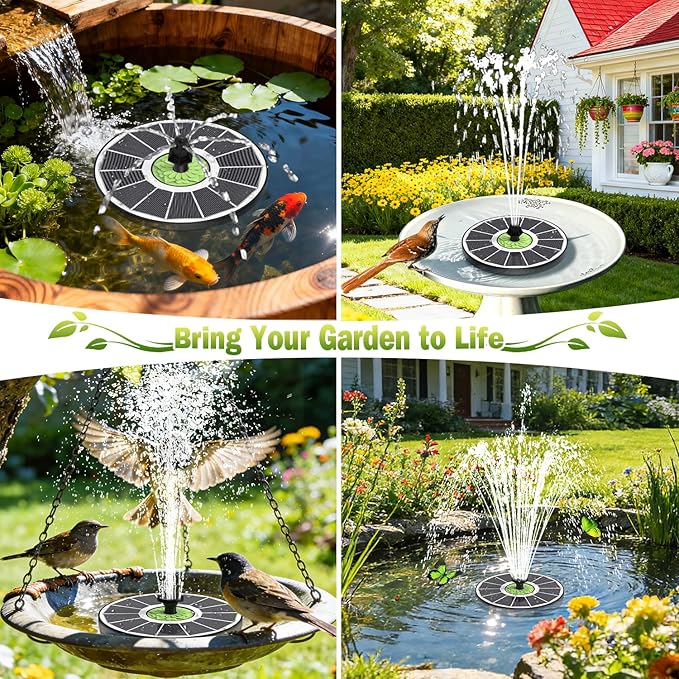 SZMP Upgraded 3.5W Full Glass Panel Solar Fountain for Bird Bath, Floating No-Installation Solar Powered Water Fountain Pump with 7 Nozzles, for Garden, Pond Decor (White)