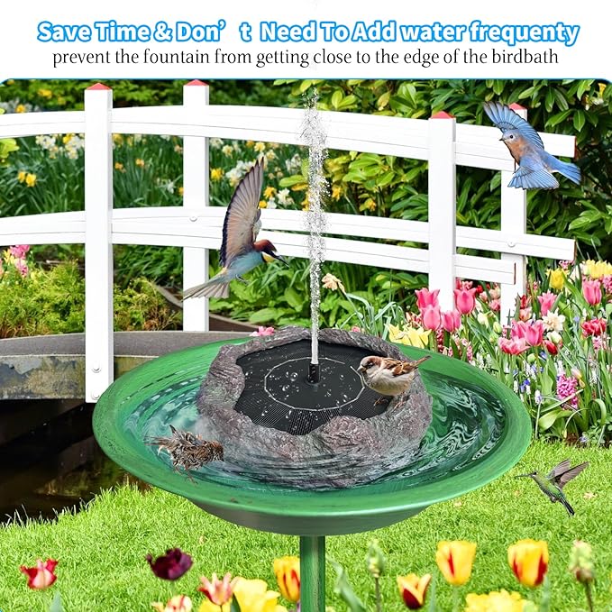 TIANCENTRAL H Solar Bird Bath Fountains High Efficiency Panels Birdbath Fountain 5 Spray Types Water Fountain Realistic Rock Design Ideal for Garden Enthusiasts and Bird Lovers in Patios