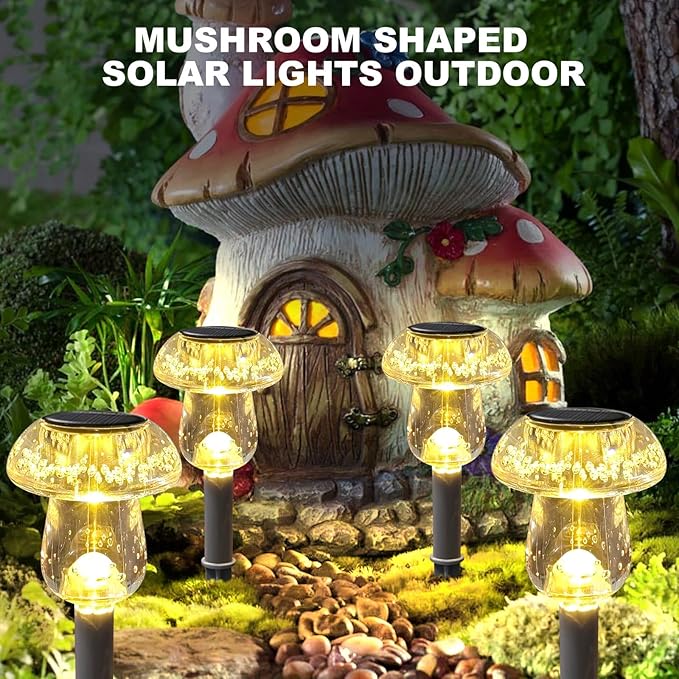 Solar Lights Outdoor, 8 Pack Mushroom Lights Outside Waterproof, Solar Powered LED Lighting for Garden, Yard, Landscape, Path, Pathway, Lawn, Walkway, Driveway, Backyard Decor (Warm White)