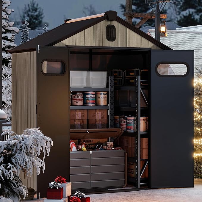 Domi 6x4 FT Outdoor Resin Storage Shed, All-Weather Double-Wall Storage Building for Backyard, Garden, Lawn Tools, Mower, Bike & Pool Equipment, Lockable Doors, Ventilated Roof, Grey - Image 2