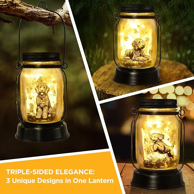 kyoryuger Goldendoodle Gifts for Women/Men Poodle Solar Lanterns Dog Mom Birthday Dog Lovers Lantern Pet Loss Pet Memorial Lights Solar Garden Decoration for Yard, Patio,Backyard,Porch Torches
