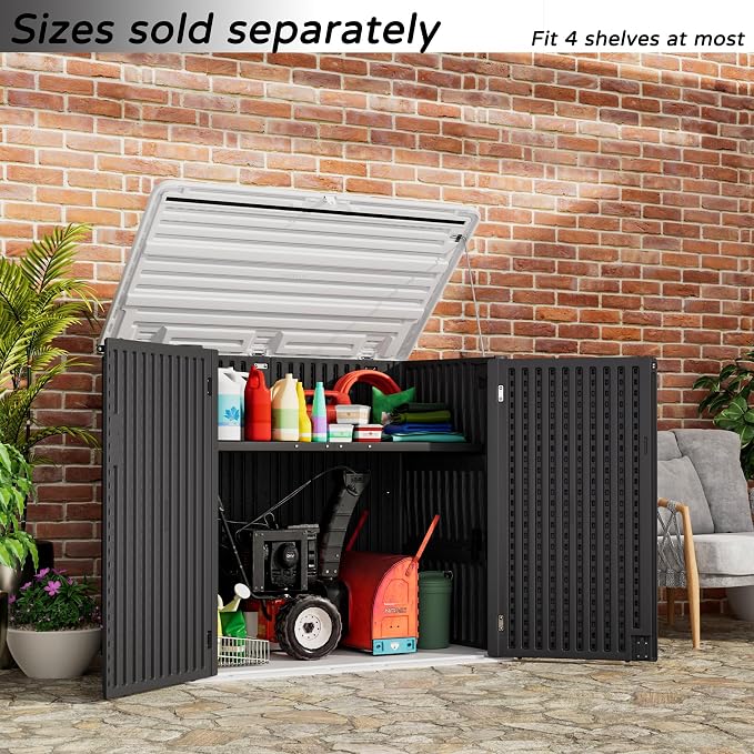 Mrosaa Resin Outdoor Storage Shed, 38 cu.ft Outdoor Storage Box Waterproof for Garden Tools, Patio Furniture, Trash Cans, Garage Storage, Lockable (Black) - Image 3