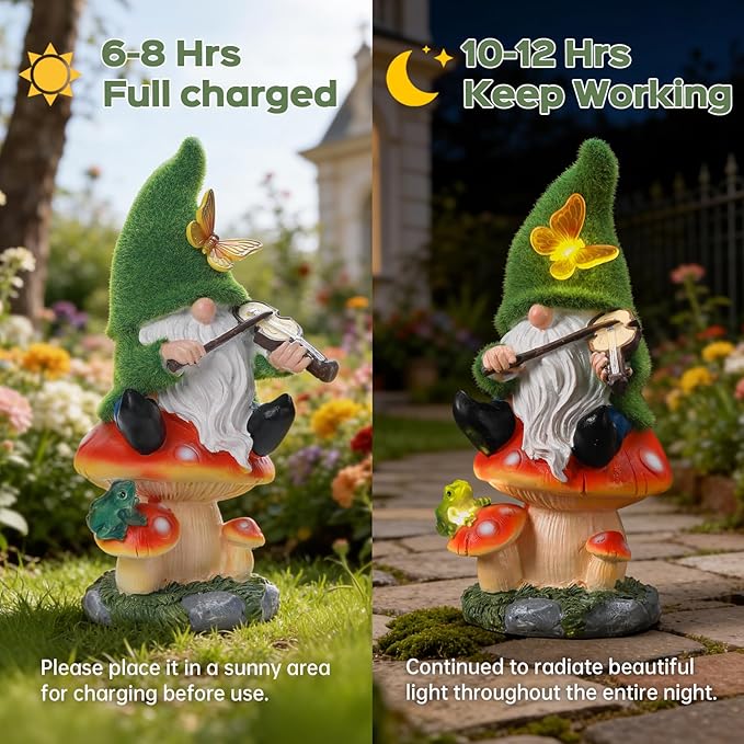 Solar Gnomes Garden Statue Decor for Sping Summer,Gnome Figurines with LED Light for Garden Decorations for Patio Lawn Balcony Fairy Gardens Housewarming Gifts for Women Mom Grandma