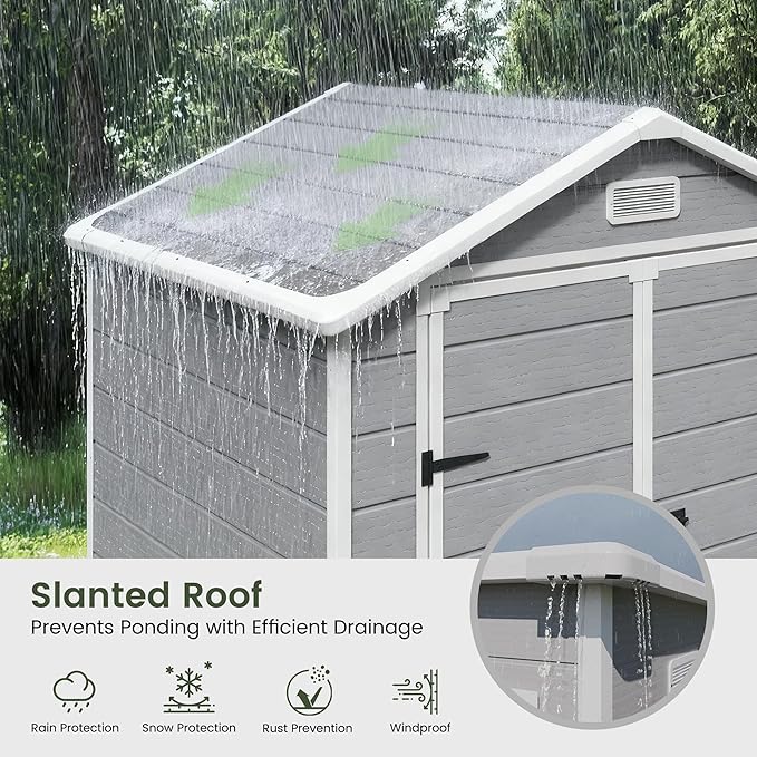 Amopatio Outdoor Storage Shed with Floor, 8x10 FT Lockable Plastic Tool Shed with Ventilation, Waterproof Resin Garden Sheds for Backyard, Patio, Lawn and Bike Grey - Image 6