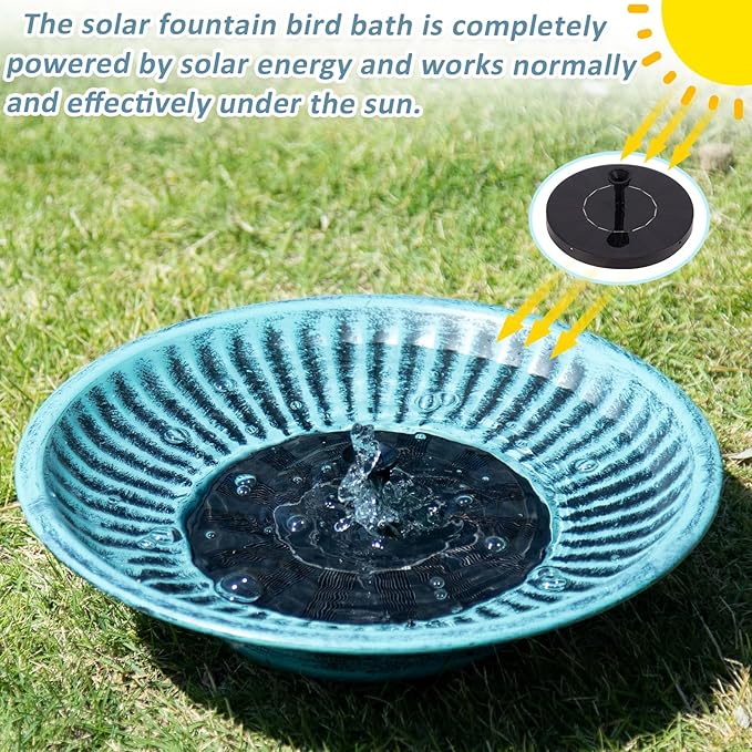 12.3" Solar Fountain Bird Bath for Outside, Metal Solar Bird Bath Fountains, Bird Bath Bubbler for Garden Patio Decor-Blue