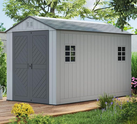 ZZM Outdoor Storage Shed 6x11 Ft, All-Weather Resistant Resin Garden Sheds & Outdoor Storage Clearance with Floor and Windows, Double-Layer Plastic Tool Shed for Backyard, Patio & Lawn (Gray) by ZZM