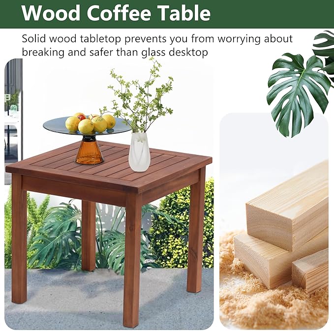 PayLessHere 3 Pieces Patio Set Wicker Patio Furniture Acacia Wood Outdoor Patio Furniture Set Rattan Chair Conversation Sets Bistro Set with Coffee Table and Water Resistant Cushions(Blue)