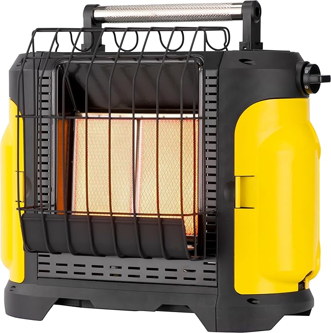 Portable 10000 BTU Propane Heater, Indoor Outdoor Use, Ideal for Patio, Garage, Camping, Tent Heating, Tabletop or Fire Pit, Black/Yellow