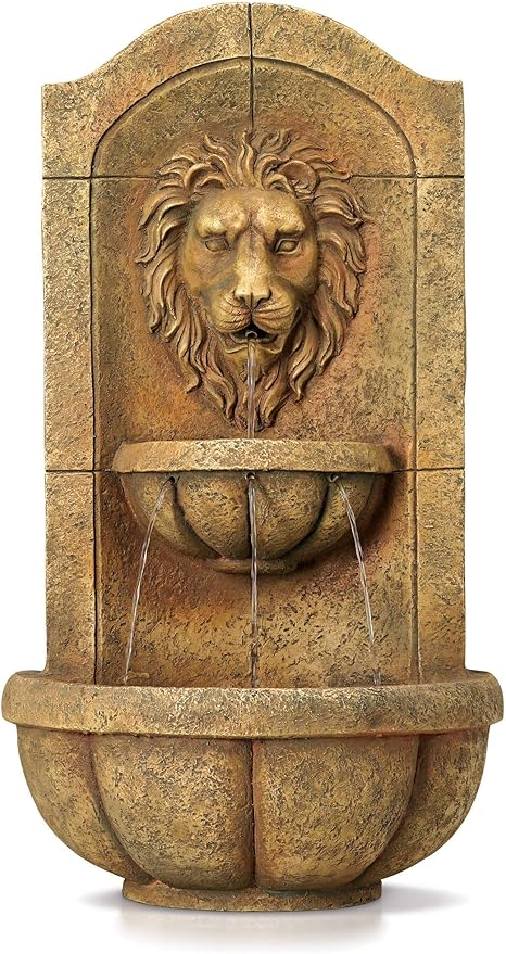 Royal Lion Head 29 1/2" High Large Italian Indoor Outdoor Decor Faux Stone Wall Fountain with Light LED Statue Waterfall Tiered Water Feature for Outside Garden Patio Yard Backyard - John Timberland