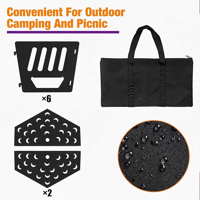 24-inch Fire Pit, Outdoor Portable Wood-Burning Fire Pit Log Stove Fireplace for Camping, Backyard, Garden Picnic Patio and Beach. Comes with A Carry Bag - Image 3