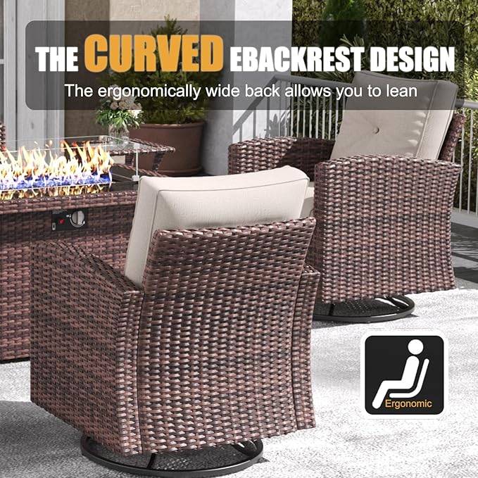 LayinSun 5 Pieces Patio Furniture Set with Swivel Chairs, Rattan Wicker Rocking Glide Chairs with Coffee Table Conversation Set