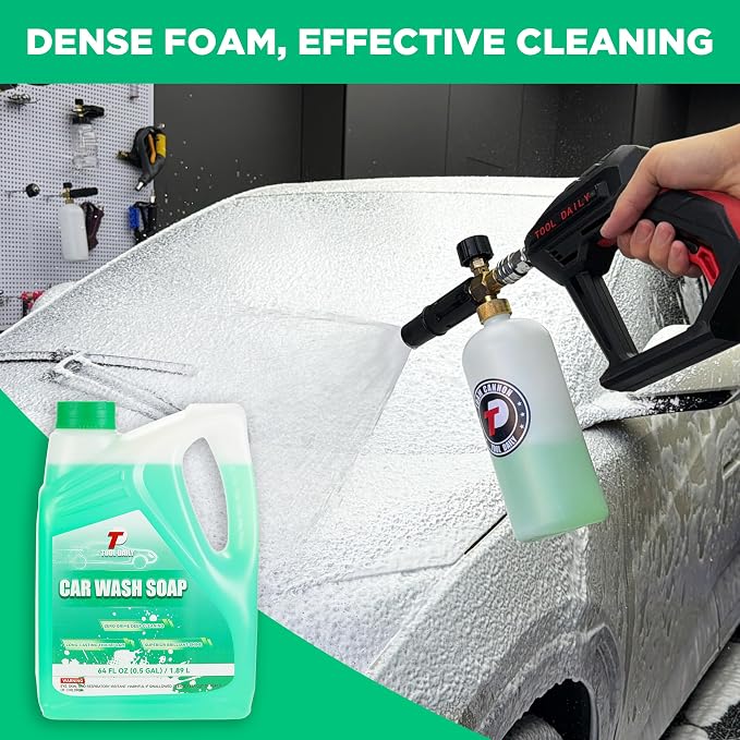 Tool Daily Short Pressure Washer Gun with Foam Cannon, Car Wash Soap 64 Oz, 5 Power Washer Nozzle Tips, 1/4 Inch Quick Connect - Image 2