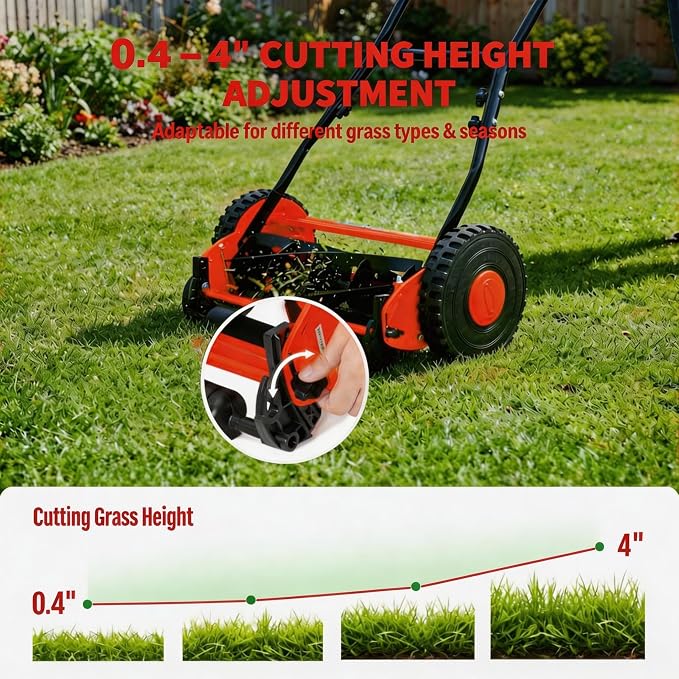 16" Push Lawn Mower, Manual Hand Push Lawn Mower Without Grass Catcher, Lightweight & Portable Walk-Behind Mower for Small Yards, Garden & Patio - Image 4