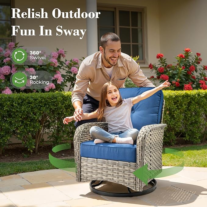 11 Pcs Patio Furniture with Fire Pit Table, Outdoor Rattan Wicker Conversation Set with Glowing Coffee Table, Comfy Sectional Sofa for Porch Balcony Backyard Pool, Blue