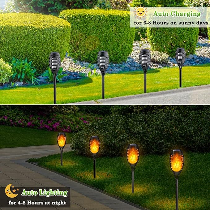 Outdoor Solar Lights, 12Pack Solar Torch Light with Flickering Flame, Solar Garden Lights Waterproof for Outdoor Decorations, Flame Torches for Outside, Outdoor Lighting for Pathway Yard Decor