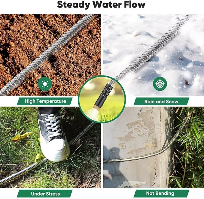 Garden Hose 50ft, Heavy Duty Stainless Steel Water Hose with 10 Functional Nozzles, No Kink, Lightweight and Flexible, Easy to Use and Store, Strong and Sturdy, Suitable for Yard and Lawn - Image 2