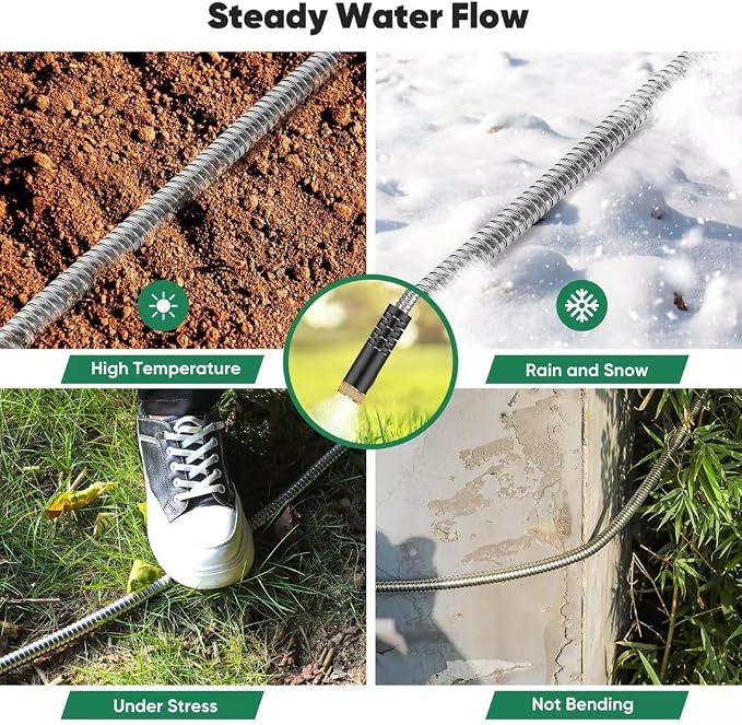 Garden Hose 100ft, Heavy Duty Stainless Steel Water Hose with 10 Functional Nozzles, No Kink, Lightweight and Flexible, Easy to Use and Store, Strong and Sturdy, Suitable for Yard and Lawn - Image 3