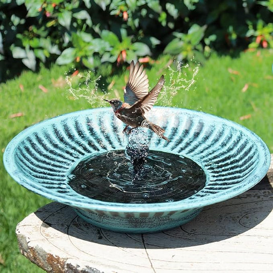 12.3" Solar Fountain Bird Bath for Outside, Metal Solar Bird Bath Fountains, Bird Bath Bubbler for Garden Patio Decor-Blue