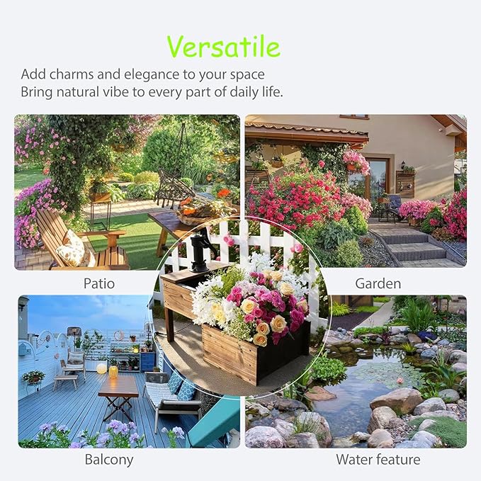 Outdoor Water Fountain，Floor Wooden Rectangular Double-Layer Old-Fashioned Pump Fountain with Flower Box，Plug-in Electric Decorative Hand Pump,Outdoor Water Feature for Garden Patio Backyard