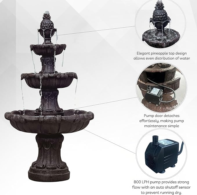 XBrand 58.3" 3-Tier Outdoor Freestanding Water Fountain - Classic Leaf Design, White Resin, Large Bird Bath with Pump - Ideal for Yard, Lawn and Garden, Porch Décor