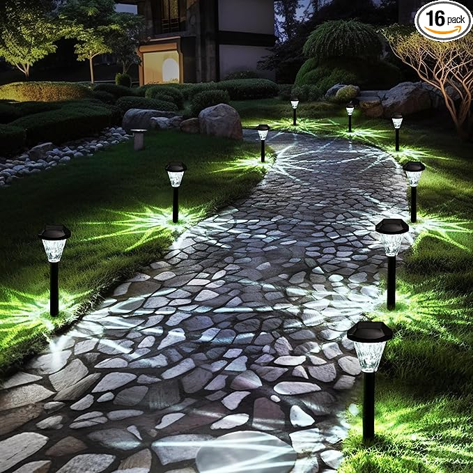 GIGALUMI 16 Pack Solar Lights Outdoor Waterproof, Outdoor Solar Lights for Yard, Solar Garden Lights, Yard Decorations Outdoor for Pathway, Patio, Garden, Driveway, Lawn, and Landscape(Cold White)