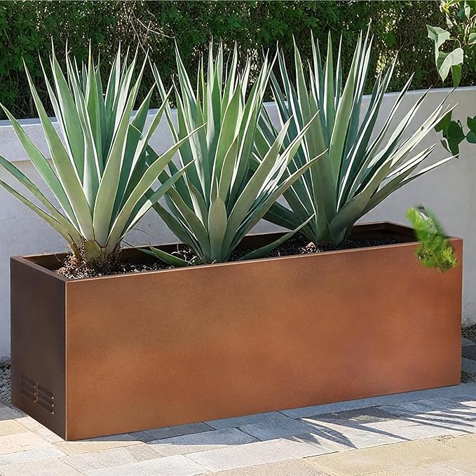 Worth Metal Planter Box with Insert Plate & Drain Holes, Indoor or Outdoor Use, No Assembly Required, 30" x 11" x 13", 14.3 Gallons, Matte Bronze