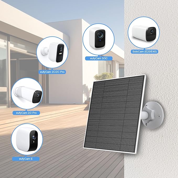 Solar Panel for Eufy Outdoor Camera, 5W Solar Panel Charger Compatible with Eufycam, Continuous Power Supply, 9.8ft Charging Cable, IP65 Waterproof, Adjustable Wall Mount, 1 Pack - Image 2