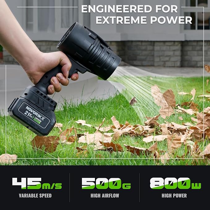 NovorikX 20V Cordless Mini Turbo Leaf Blower, 30000RPM Handheld Snow Blower with 2 X 3.0Ah Batteries & Charger, Ultra-Light, 55m/s for Car/Lawn/Garage Cleaning and Snow Removal - Image 3
