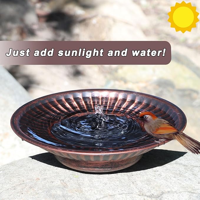 12.3" Solar Fountain Bird Bath for Outside, Metal Solar Bird Bath Fountains, Bird Bath Bubbler for Garden Patio Decor (Copper)
