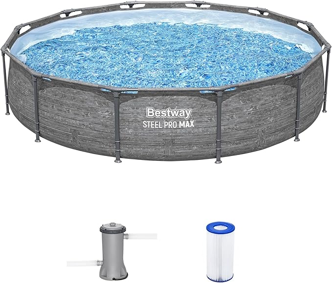 Bestway Steel Pro MAX 12' x 30" Above Ground Pool, Round Metal Frame Outdoor Swimming Pool Set with Filter Pump, Stacked Stone Print by Bestway