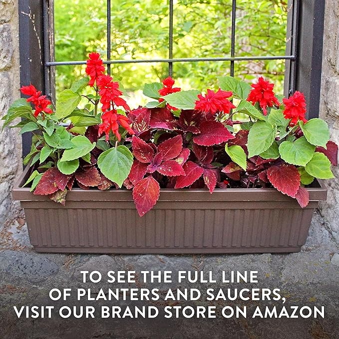 The HC Companies Venetian Window Planter Box w/Drain Plug - Long Planter Box for Windowsills, Balconies & More - Plastic Large Rectangular Outdoor Planters for Herbs & Flowers (24" Clay, Pack of 1)