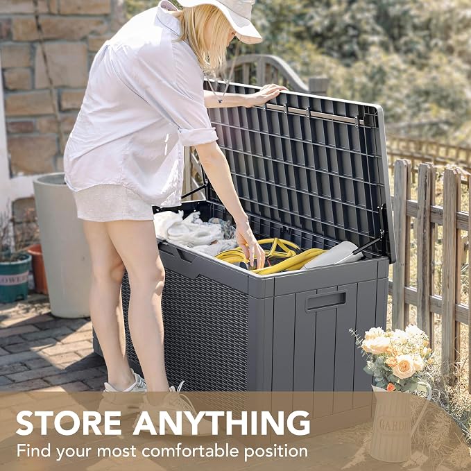 Devoko 100 Gallon Waterproof Large Resin Deck Box Indoor Outdoor Lockable Storage Container for Patio Furniture Cushions Garden Tools (100 Gallon, Grey) - Image 7