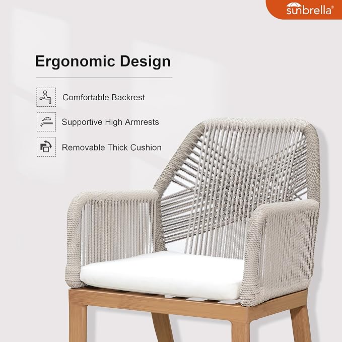 PURPLE LEAF 11 Pieces Patio Dining Set Aluminum Modern Oversize Rectangular Table and Rattan Arm Chairs with Cushions for Kitchen Porch Garden Outdoor Furniture Sets, Teak - Image 2