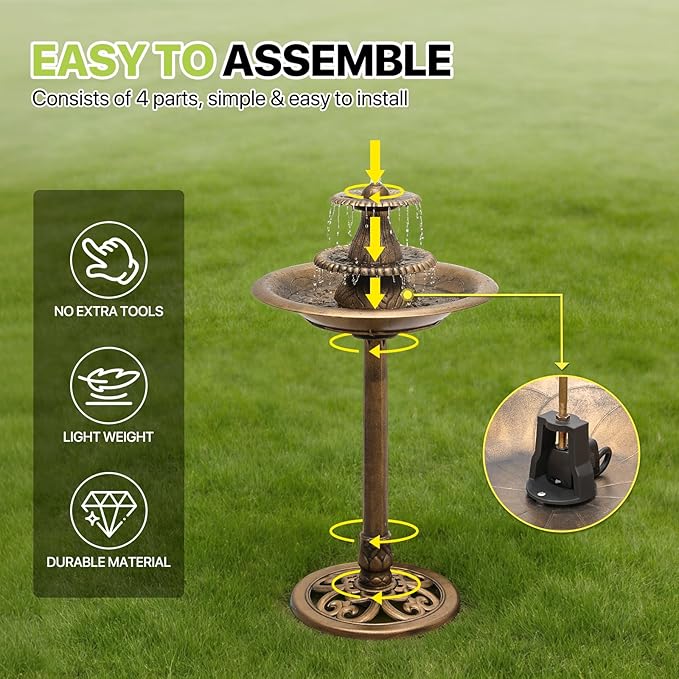 Magshion 37" Tall 3-Tier Outdoor Water Fountain, Pedestal Bird Bath for Outside, Cascading Water Feature and Birdbath for Garden, Patio, Deck, and Backyard, 1.3-Gallon (5L) Capacity, Bronze