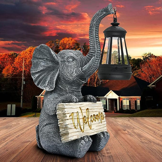 Outdoor Elephant Statues Solar Garden Decor Lights - Elephant Decoration for Garden, Balcony, Patio, Yard, Lawn - Housewarming, Fathers Day, Unique Birthday Gifts for Women Mom Grandma(Gold)