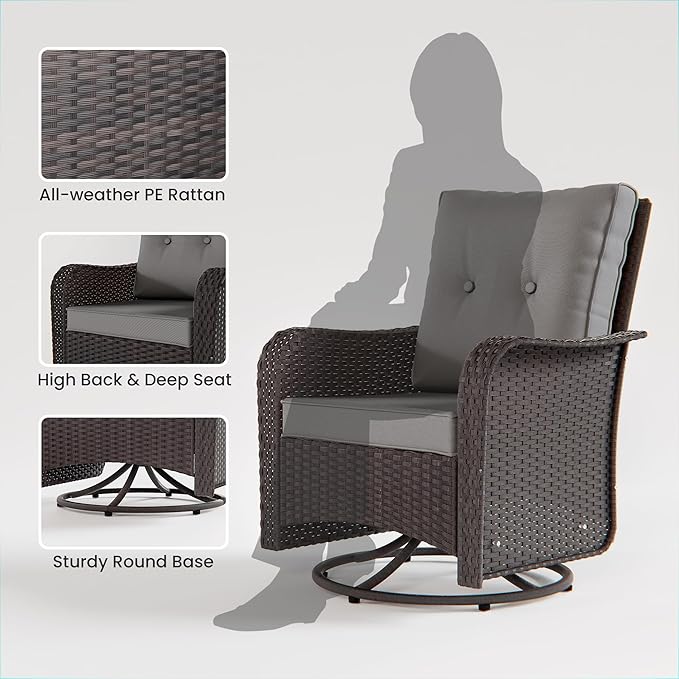 12 Pieces Outdoor Patio Furniture Set,Outdoor Sectional Furniture All Weather PE Rattan Wicker Patio Conversation Set with Coffee Table,Swivel Rocking Chairs Set,Grey