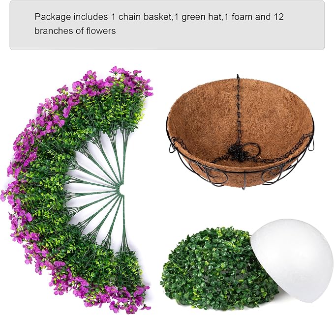 HyeFlora Artificial Fake Hanging Plants Flowers Basket for Outdoor Outside Porch Spring Decoration, Faux Silk Purple Daisy Realistic UV Resistant in Planter for Home Patio Balcony Garden Yard - Image 2