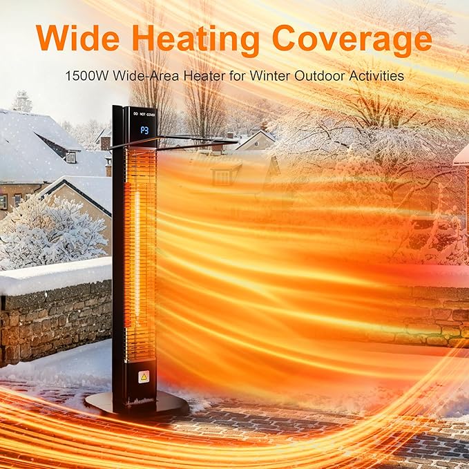 1500W Outdoor Heater,Patio Heater with Remote, 3 Heat Levels, 24H Timer, Carbon Fiber Heating Tube, Tip-Over & Overheat Protection, Electric Space Heaters for Indoor,Outdoor,Garage,Backyard