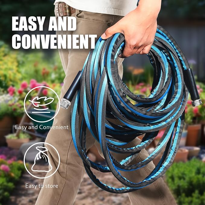 Non-Expanding Garden Hose 50ft – Flexible, Burst-Resistant, Anti-Kink, 10-Function Spray Nozzle, Lightweight & Durable for Outdoor Use(Blue） - Image 5