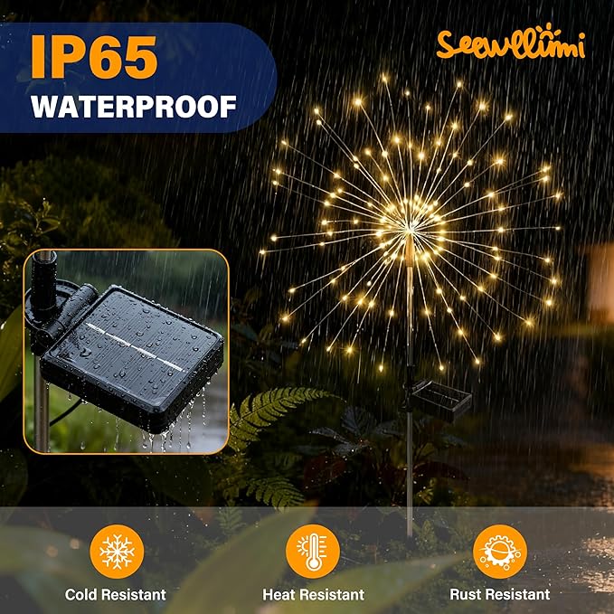 Solar Garden Lights Outdoor Decorative, 2pack 120 LED Firework Lights Waterproof???Solar Fairy Lights for Outside,Garden,Yard, Patio,Pathway,Flowerbed,Party(Warm White)