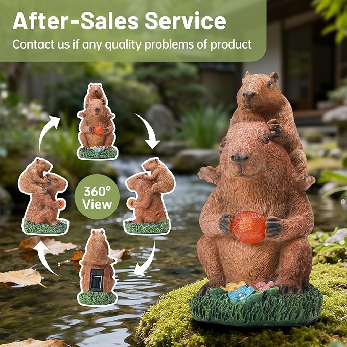 Capybara Solar Garden Statue, Outdoor Capybara Statue with Ball Light, Funny Double Capybara Decor for Women Mom, Capybara Figurine for Yard Garden Patio Lawn Ornaments