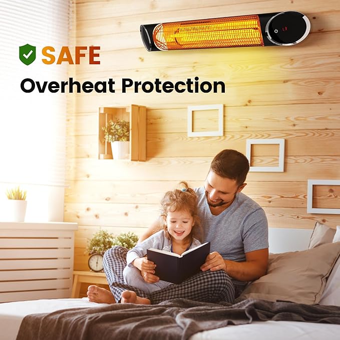 Electric Outdoor Heater, Infrared Patio Heater for Outdoor/Indoor Use, Wall Mounted/Ceiling/Infrared Heater Outdoor, 1500W Electric Patio Heater, MATT BLACK