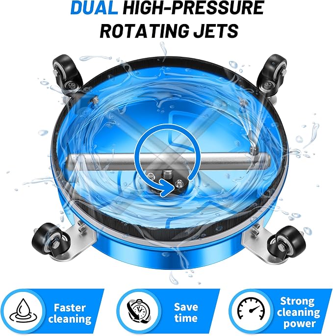 14" Pressure Washer Surface Cleaner with 4 Wheels - Coated Blue Stainless Steel Surface Cleaner for Pressure Washer Attachment for Concrete, Driveway, Patio, Sidewalk, Deck and Driveways - PWS14B - Image 4