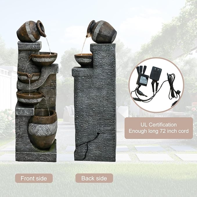 Naturefalls 42.5" Tall Outdoor Water Fountain and Waterfalls - Large Garden Fountain with LED Lights, 5-Tier Cascading, Indoor and Outdoor Fountains for Garden, Patio, Deck, Porch, Backyard and Home