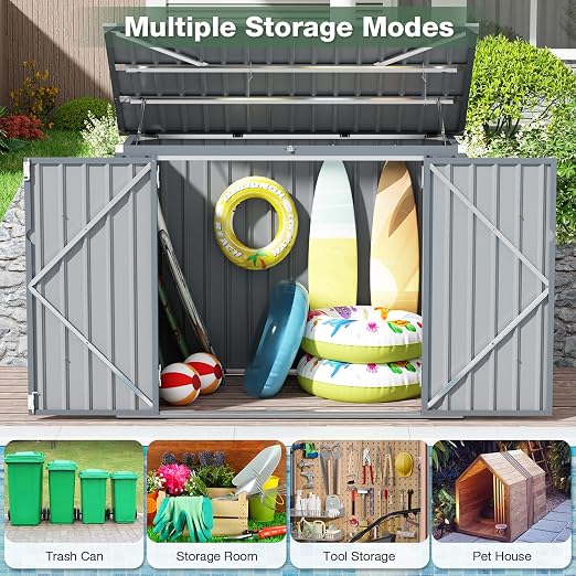 3'x6' Storage Shed, Outdoor Trash Can Storage Bike Shed, Waterproof Garbage Can Organizer with Chain Lid, Outdoor Storage Clearance for Patio, Garden, Backyard, Dark Grey - Image 6