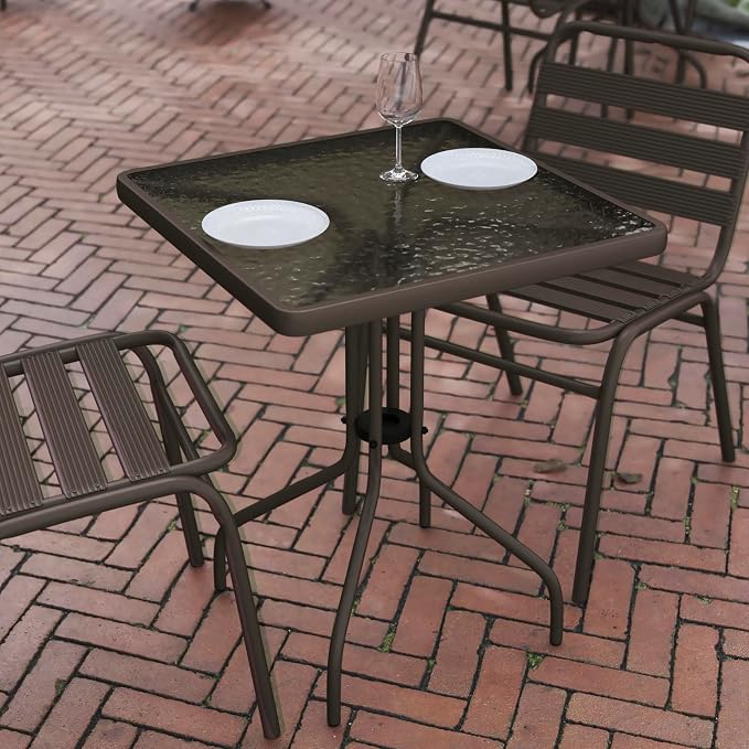 Flash Furniture Barker 23.5'' Square Indoor/Outdoor Tempered Glass Metal Frame Side Table, Bronze - Image 5