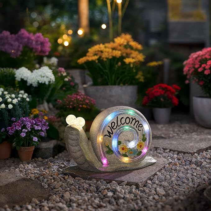 Outdoor Snail Garden Statues with Solar Lights, Snail Figurine Garden Decor for Outside, Yard Decorations Outdoor for Patio Porch Lawn Backyard Decor, Gardening Birthday Gifts for Women Mom Grandma