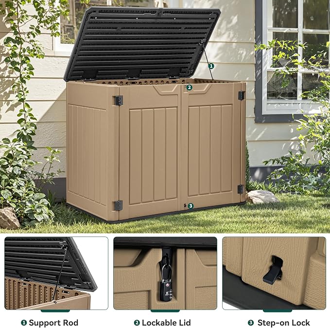 YITAHOME Large Outdoor Horizontal Storage Shed, 47 cu ft Resin Tool Shed w/o Shelf, Outdoor Waterproof Storage with Floor for Trash Cans, Garden Tools, Lawn Mower, Lockable, 4.5x2.8x3.9 ft, Brown - Image 5