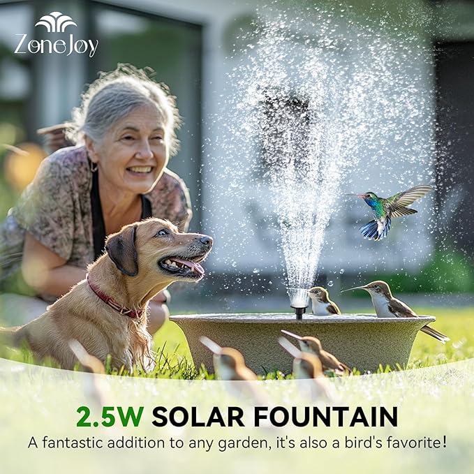 Solar Bird Bath Fountain Pump,Upgrade Solar Water Fountains for Bird Bath Small Solar Fountain with 8 Nozzles,Solar Water Birdbath Fountains for Outdoors-2.5W